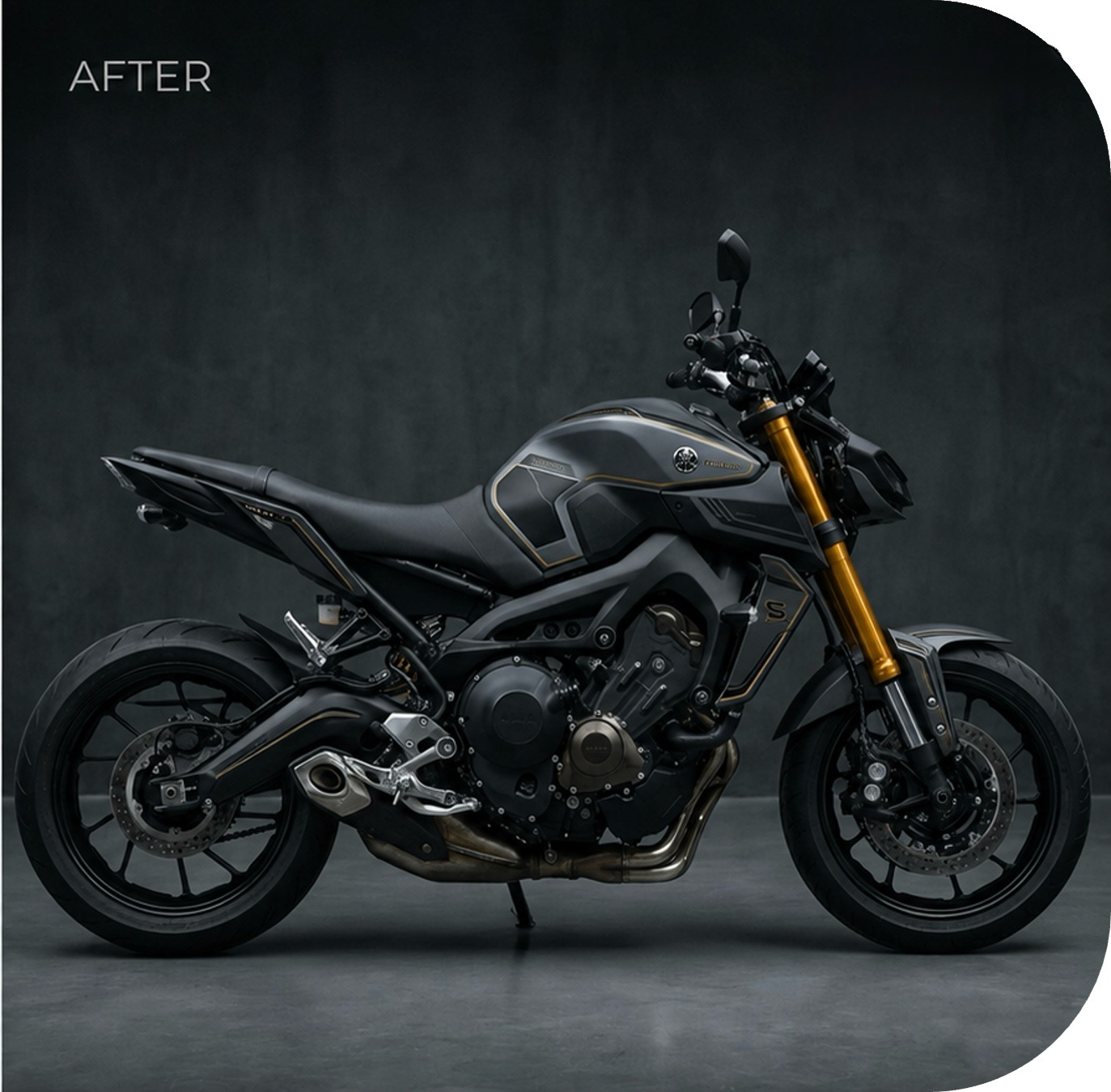 Motorcycle after premium body graphics and decals applied
